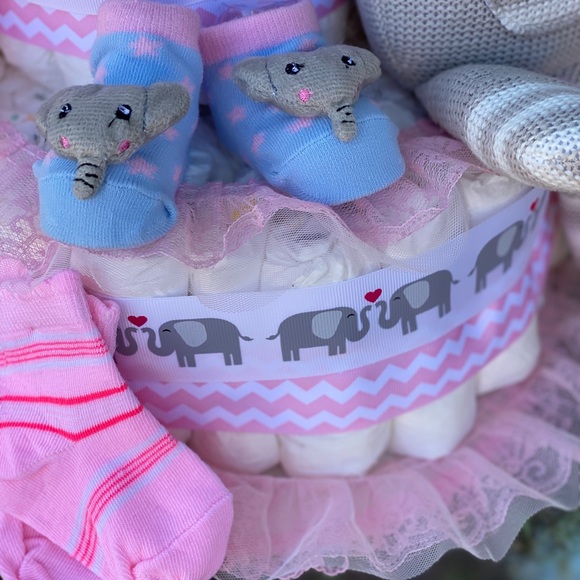 Elephant Diaper Cake, Girl Diaper Cake